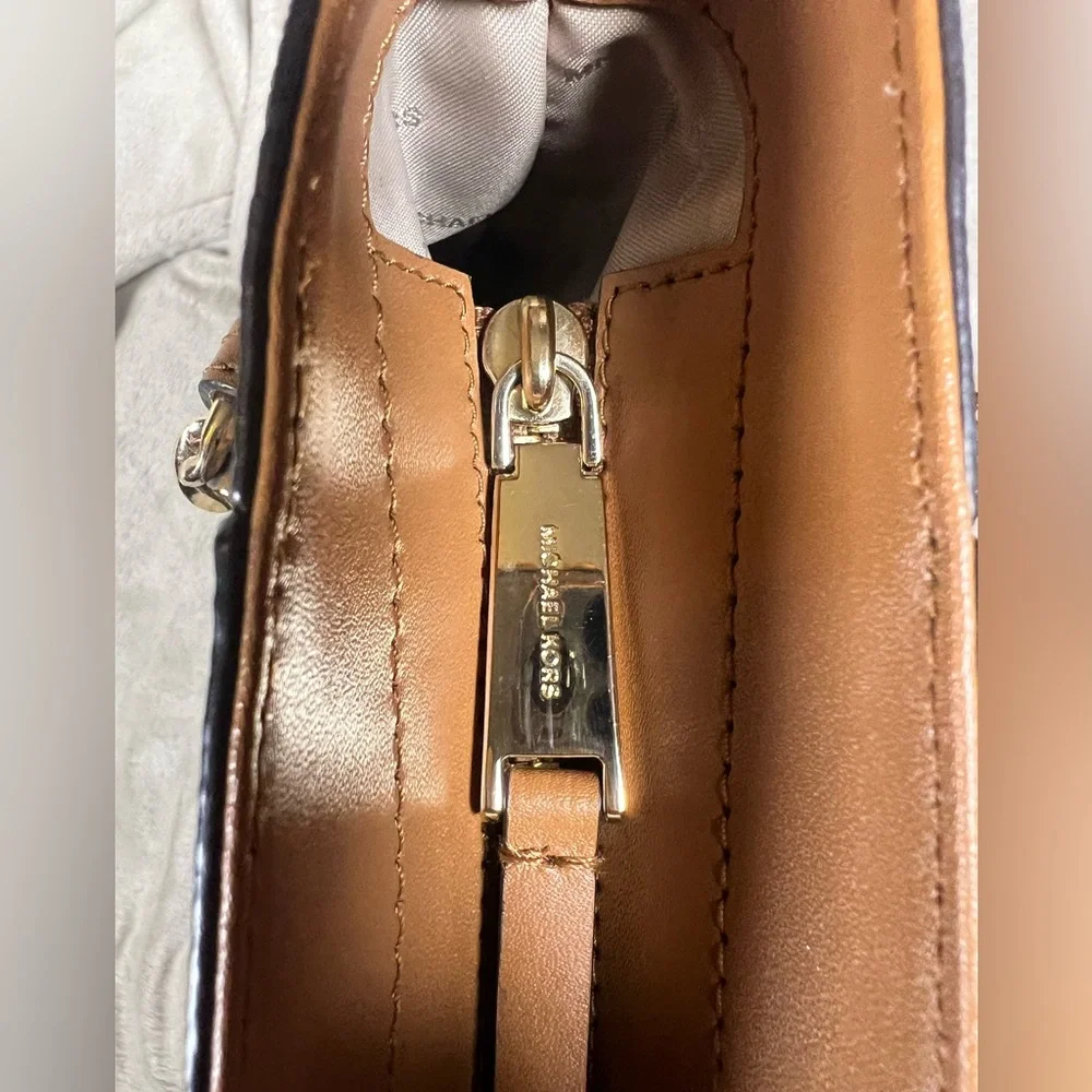 Michael Kors Brown Signature Logo Tote Gold Chain Shoulder Bag